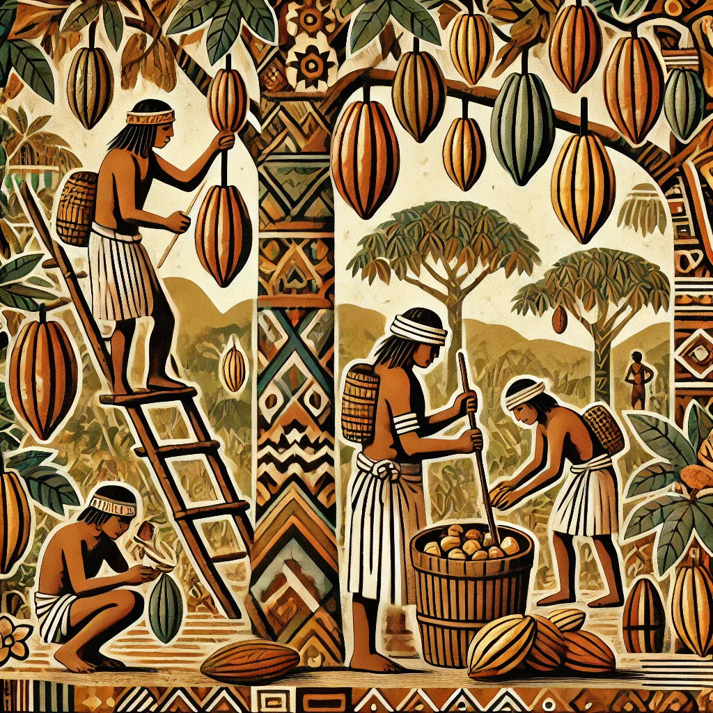 Image depicting ancient cocoa harvesting