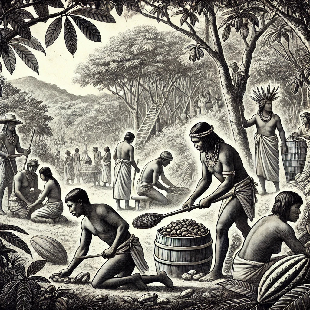 Vintage image of american tribes cultivating cacao