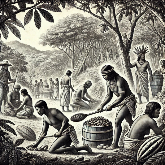 Vintage image of american tribes cultivating cacao
